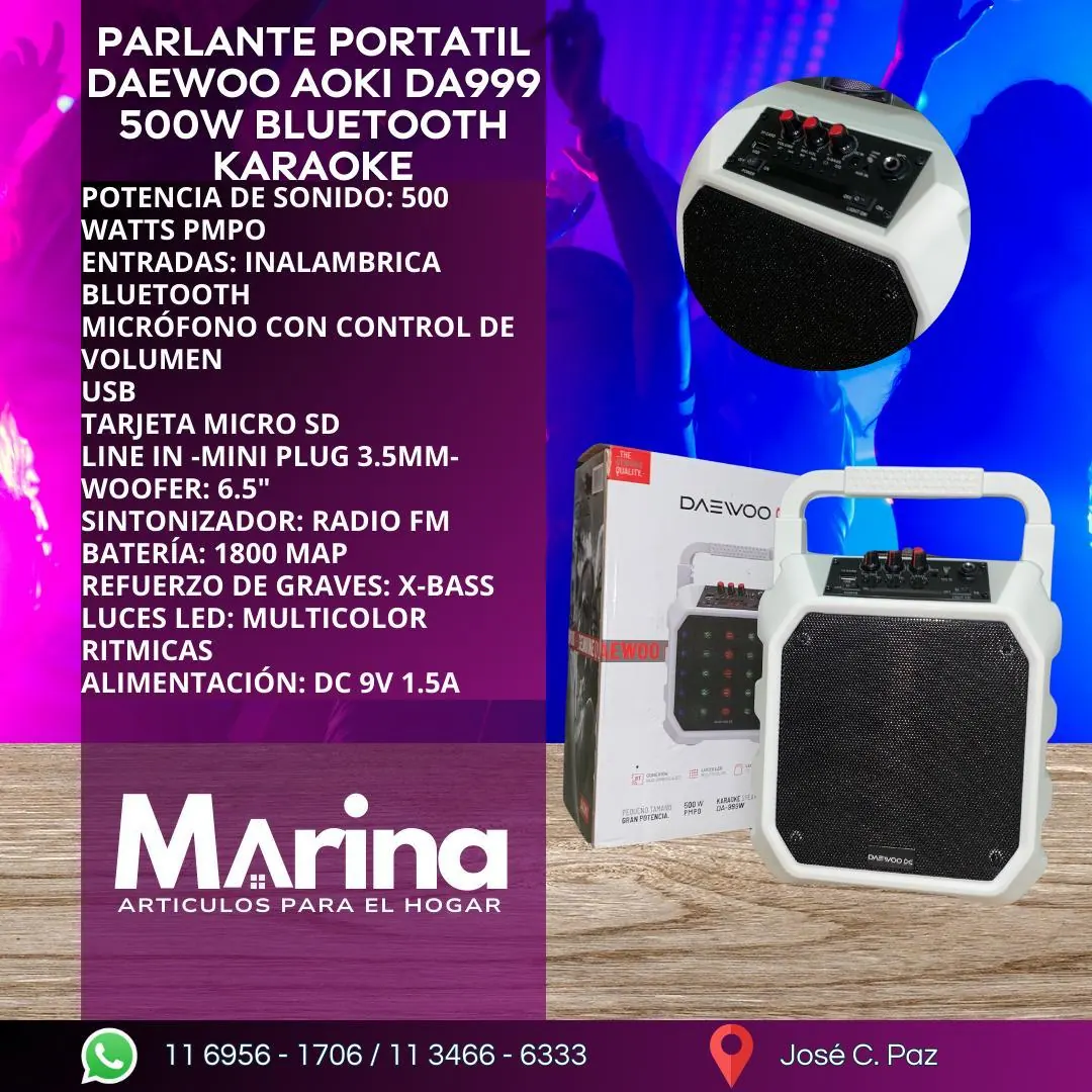 Parlante Portatil Daewoo Aoki DA999 500 W Bluetooth Karaoke